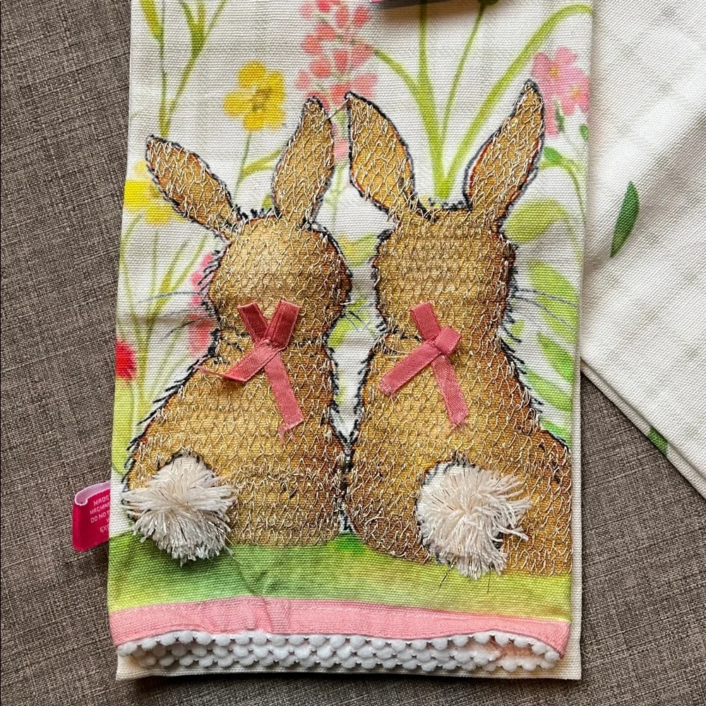 Isaac Mizrahi Bunny Rabbit Kitchen Tea Towels Set of 2 Spring NWT